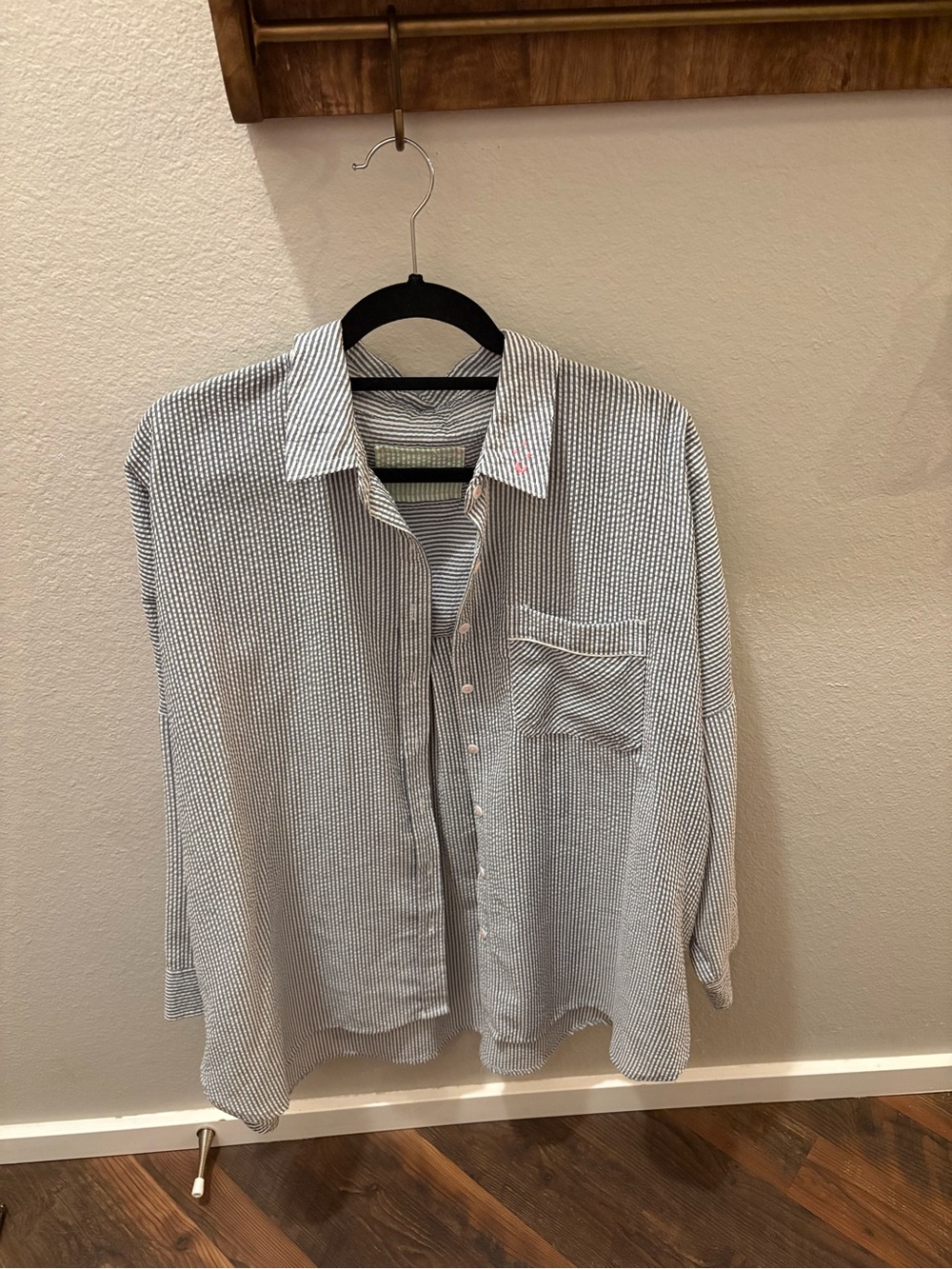 Free People Intimately Sleep Shirt, Blue and White, Size S